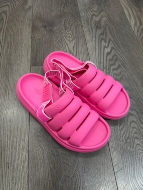 UGG Sport Yeah Hot Pink Padded Slide Sandals with Elastic Heel